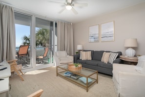Perfect beach view from the den with a queen sleeper sofa