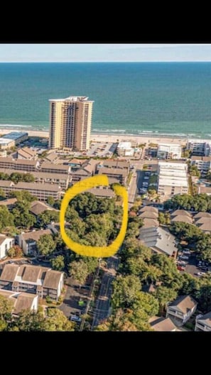 Overhead view of the privacy and easy beach access, nestled beneath the palms!