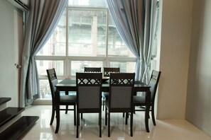Gather around the table with ample seating for up to 6 people.