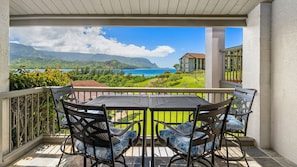 Hanalei Bay Resort #4322 - Covered Ocean View Dining Lanai - Parrish Kauai