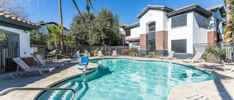 Check out the heated pool, remodel is complete and pool is open and heated year round.