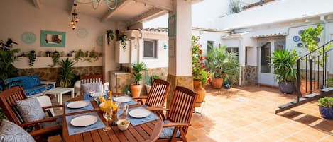 You can dine or just relax under cover outside, or sunbathe up on the terrace 