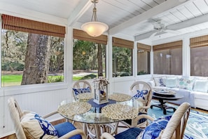 Golf Course Views from this Gorgeous Sunroom- Dining Table Seating 4 and Flat Screen TV and Seating Area