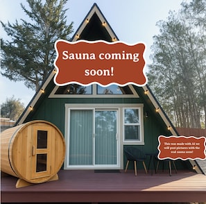 Please note this image is made with AI and may have some abnormalities due to that, we willl post an image with the barrel sauna soon!