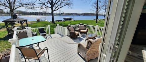 Ample seating on the tri-level Trex deck.