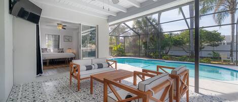 Beautiful covered pool and lanai