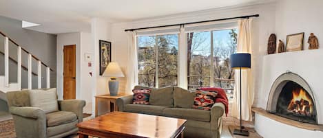 Living Room with Sleeper Sofa and Kiva Fireplace