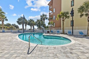 This resort has several pools and a gorgeous palm tree lined paver patio area.