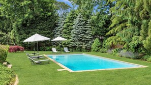 Enchanting East Hampton estate, lush gardens, rolling lawns, heated pool,…