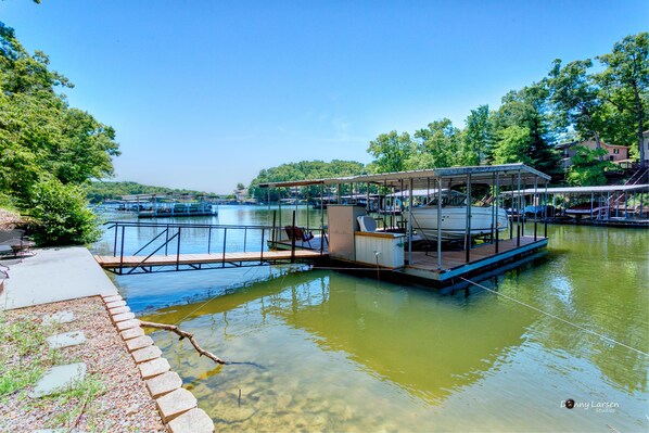 Our dock, in a no wake cove.  Note that there are TWO boat slips for you to use