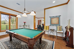 Pool table, and many board games are available. 