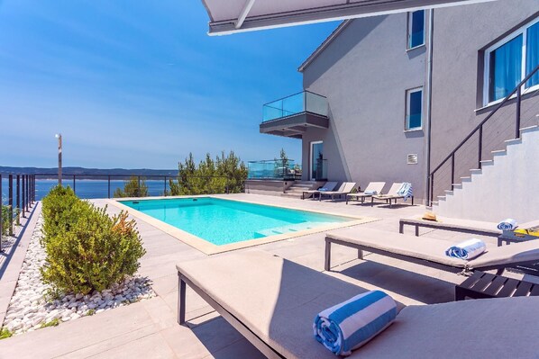 Terrace. Very luxury and stylish Villa IPONI with private pool, sauna and gym