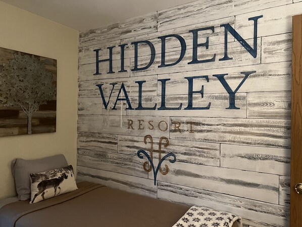 Custom mural or "selfie wall" is fun way to document your trip to Hidden Valley!