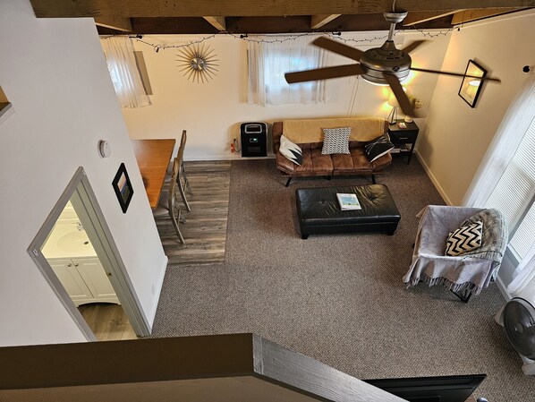 Living room View from stairs up to sleeping loft.