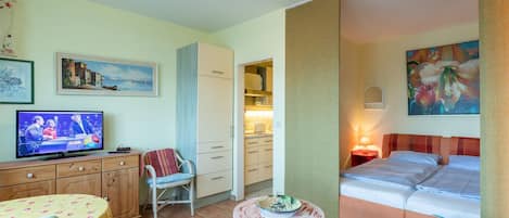 Wohnzimmer mit Schlafbereich und Essplatz
