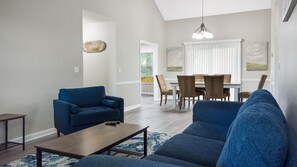 Relax, get comfortable and enjoy family and friend time in the large living room