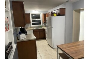 View of kitchen from living room door.  