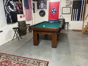 basement /garage
Pool table, ping pong, foosball, darts, corn hole, poker set