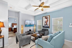 Comfortable Living Area surrounding flat screen TV