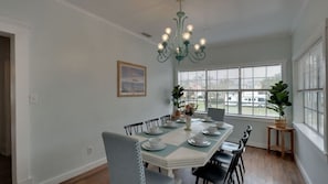 Simple dining room with outside view