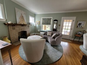 Formal living room with gas fireplace