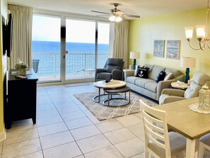 Spacious open living area with access to the large balcony
