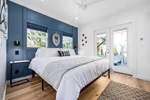 Bedroom with doors to patio area