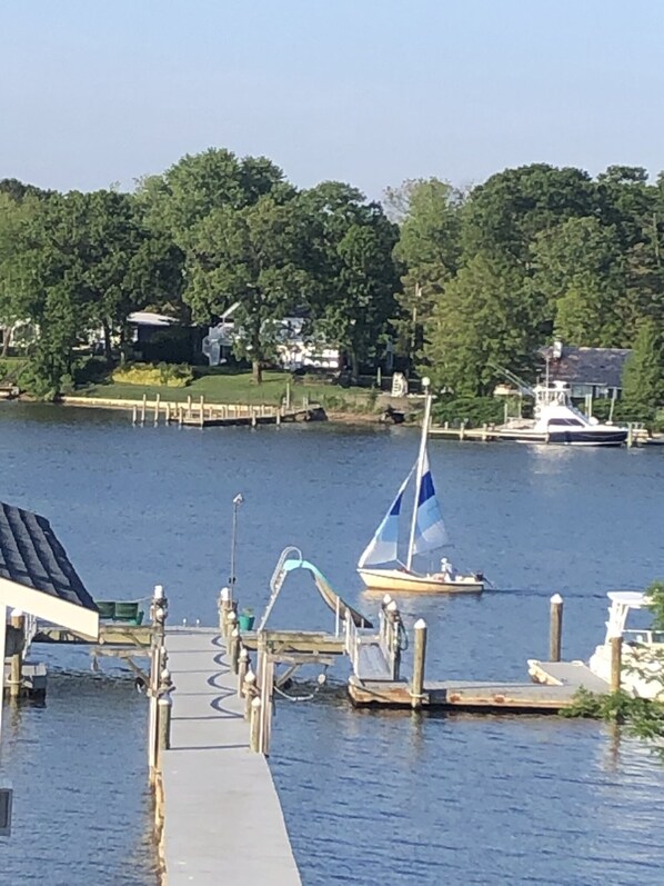 Water slide at end of dock, kayaking and sup boards on premises