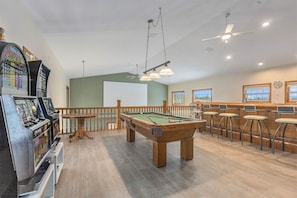 12 person bar with restaurant equipment! 2 additional seating tables, pool table