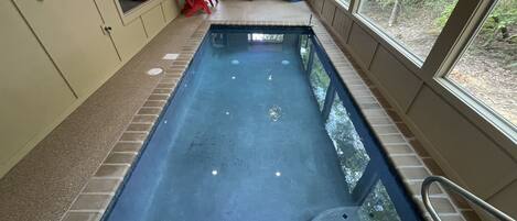 24 x 16 foot gunite indoor pool. Depth from 3 feet to 5 feet deep. 