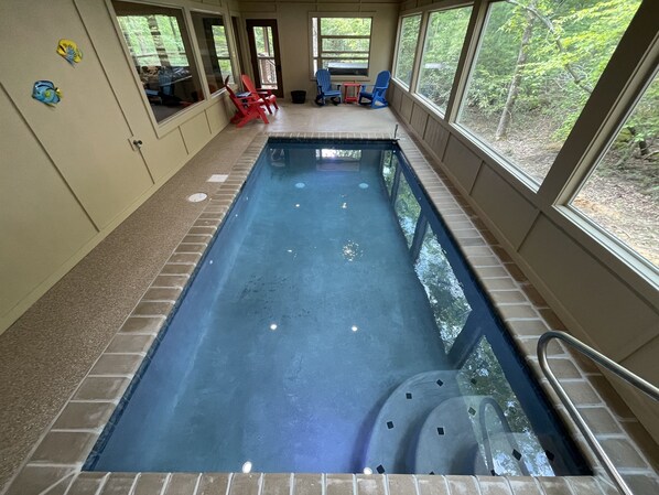 24 x 16 foot gunite indoor pool. Depth from 3 feet to 5 feet deep. 