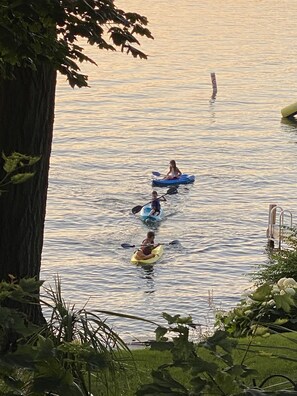 We have kayaks for the kids and paddle board for an adult.