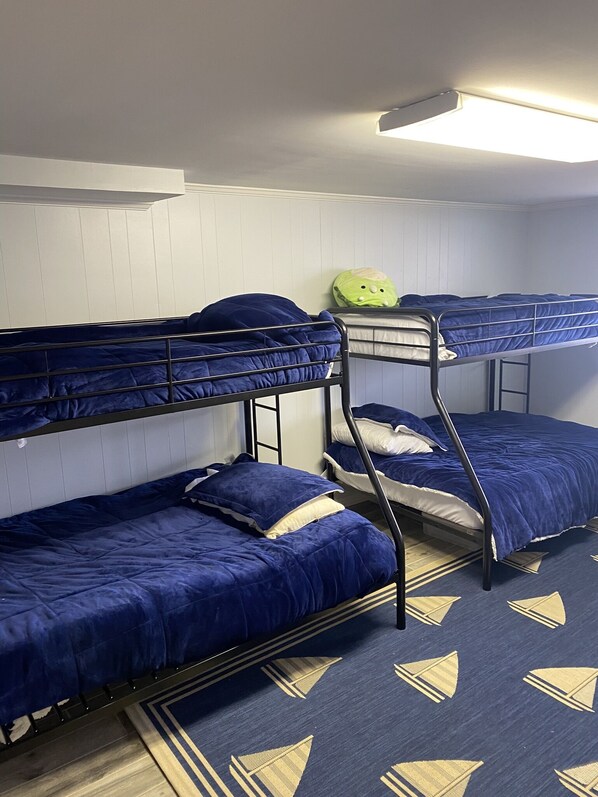 Bunk room has 2 single + 2 double beds. Super comfy!Great for kids or teenagers