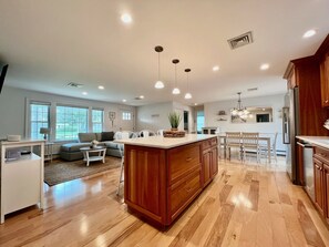 Open Kitchen, Dining, Living room area