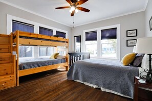 Front bedroom, part of the San Antonio Suite. This bedroom houses a king bed and a set of bunk beds.