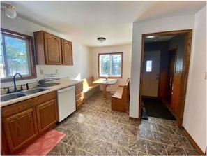 Breakfast nook is great for entertaining while cooking meals.