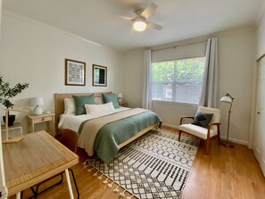 Large bedroom with double closets and desk.  Blackout curtains and shades.