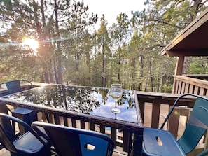 Front deck balcony overlooking the surrounding forest...watch for deer!