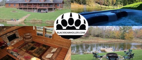 Beautiful log home w/hot tub, partial wrap-around deck, fire pit & fishing dock.