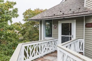 A covered mud room area is great for keeping firewood dry and skis close by.