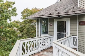 A covered mud room area is great for keeping firewood dry and skis close by. 