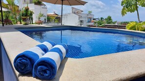 The pool is heated in the winter. A refreshing place to take in sunsets.