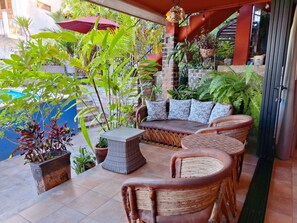 The pool is a few steps from Curiel's Retreat's living area. Private Terrace