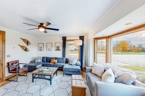 Updated living room with long range views