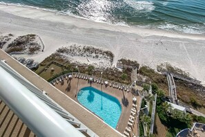Coastal perfection from above. Beachfront pool, endless ocean, and white sands await.