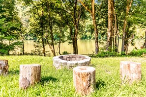 Fire pit in the backyard with an amazing view! 