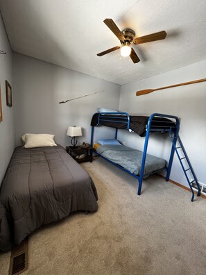 One twin over twin and one single twin bed.