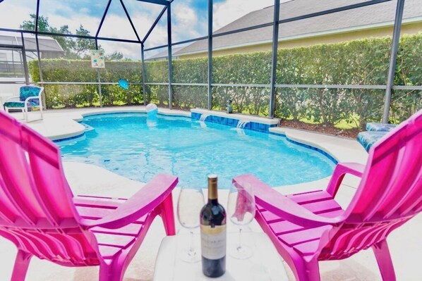 South facing pool and deck area