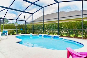 The pool can be heated during the cooler months