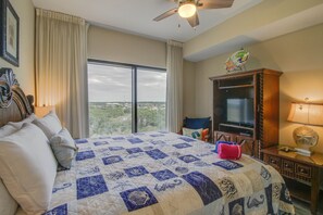 Flat screen TV + large windows in bedroom to accent the nature view!
